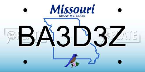 BA3D3Z Missouri License Plate