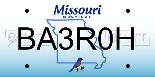 BA3R0H Missouri License Plate