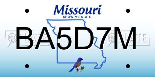 BA5D7M Missouri License Plate