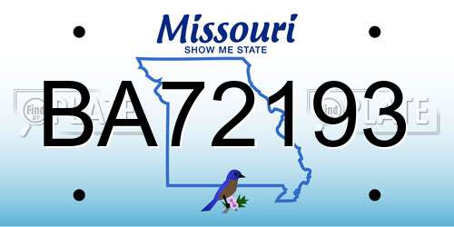 BA72193 Missouri License Plate