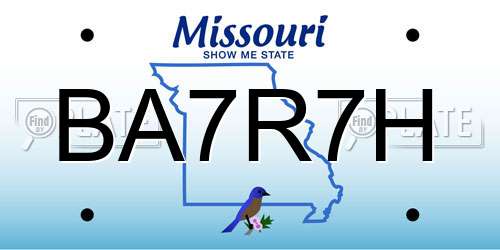 BA7R7H Missouri License Plate