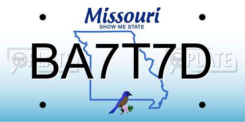BA7T7D Missouri License Plate