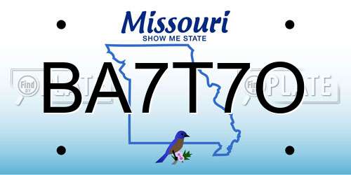 BA7T7O Missouri License Plate