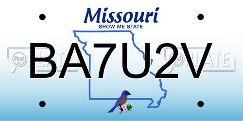 BA7U2V Missouri License Plate