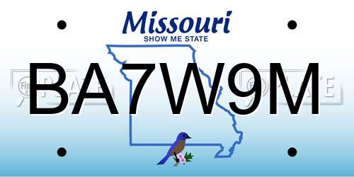 BA7W9M Missouri License Plate