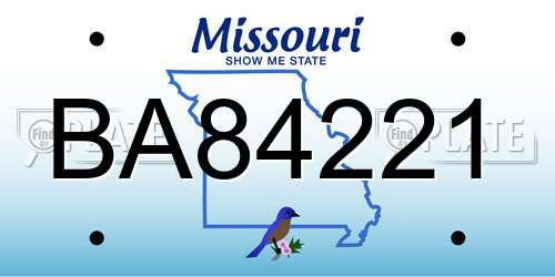 BA84221 Missouri License Plate