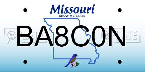BA8C0N Missouri License Plate
