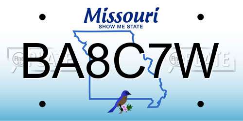 BA8C7W Missouri License Plate