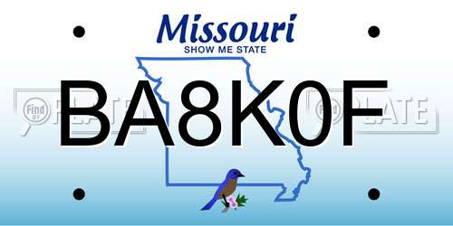 BA8K0F Missouri License Plate