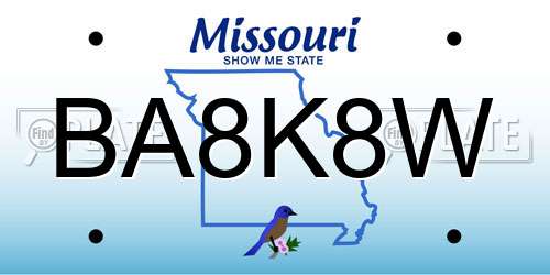 BA8K8W Missouri License Plate