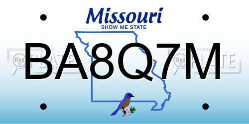 BA8Q7M Missouri License Plate