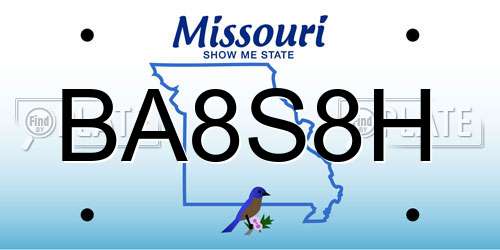 BA8S8H Missouri License Plate