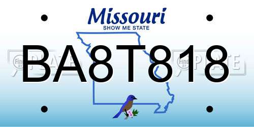 BA8T818 Missouri License Plate