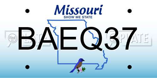 BAEQ37 Missouri License Plate
