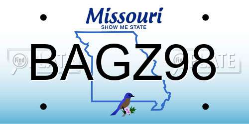 BAGZ98 Missouri License Plate
