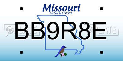 BB9R8E Missouri License Plate