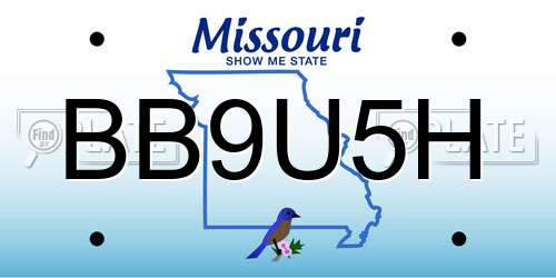 BB9U5H Missouri License Plate