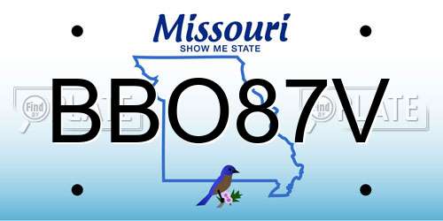 BBO87V Missouri License Plate