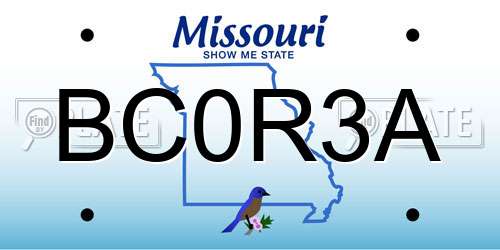 BC0R3A Missouri License Plate