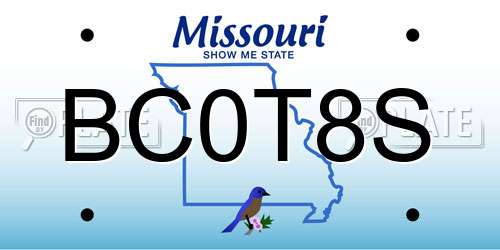 BC0T8S Missouri License Plate