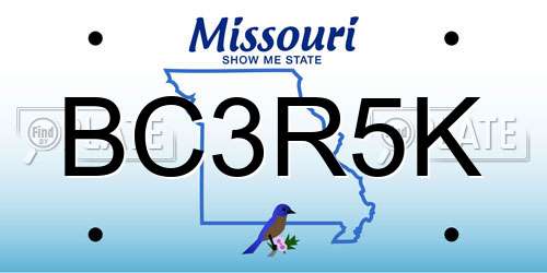 BC3R5K Missouri License Plate