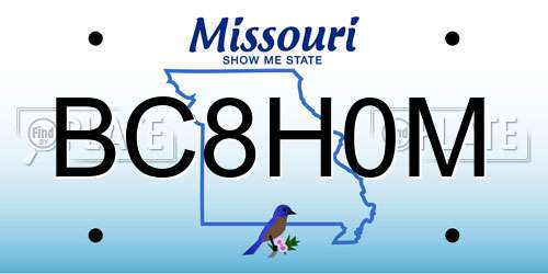 BC8H0M Missouri License Plate