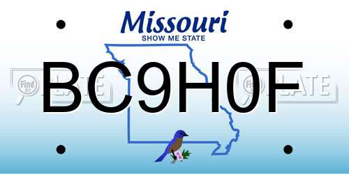 BC9H0F Missouri License Plate