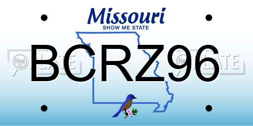 BCRZ96 Missouri License Plate