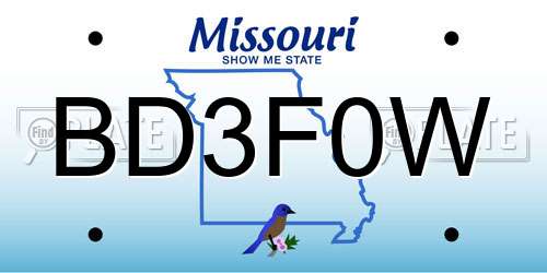 BD3F0W Missouri License Plate