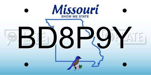 BD8P9Y Missouri License Plate