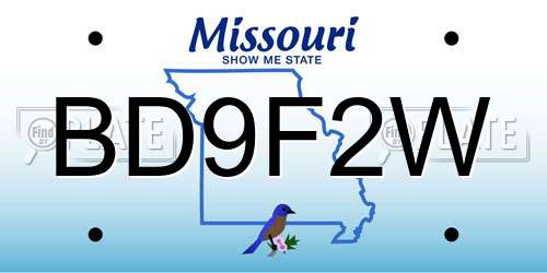 BD9F2W Missouri License Plate