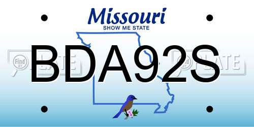 BDA92S Missouri License Plate