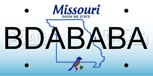 BDABABA Missouri License Plate