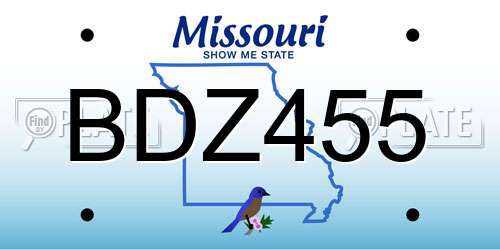 BDZ455 Missouri License Plate