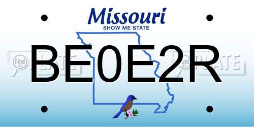 BE0E2R Missouri License Plate
