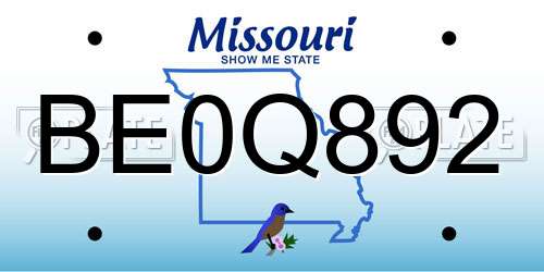 BE0Q892 Missouri License Plate