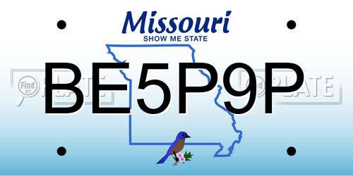 BE5P9P Missouri License Plate