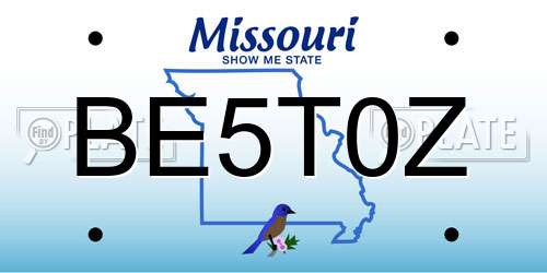 BE5T0Z Missouri License Plate