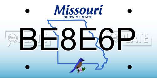 BE8E6P Missouri License Plate
