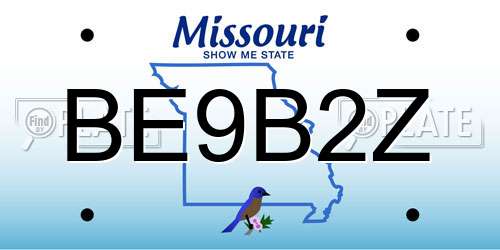 BE9B2Z Missouri License Plate