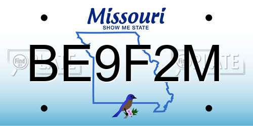 BE9F2M Missouri License Plate