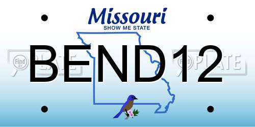 BEND12 Missouri License Plate