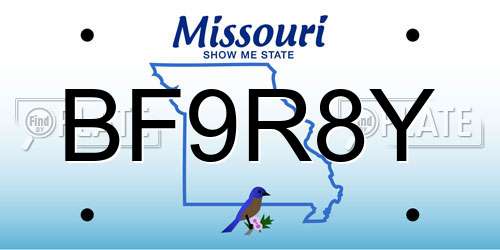 BF9R8Y Missouri License Plate