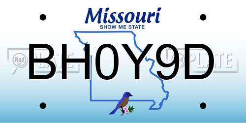 BH0Y9D Missouri License Plate