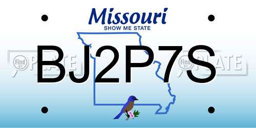 BJ2P7S Missouri License Plate