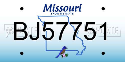 BJ57751 Missouri License Plate