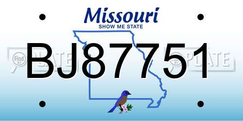 BJ87751 Missouri License Plate