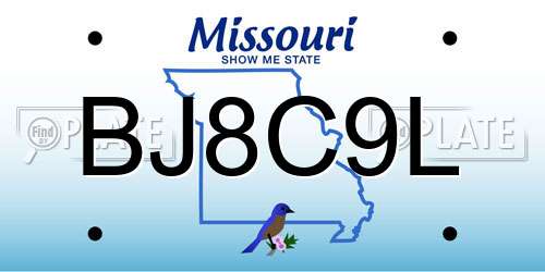 BJ8C9L Missouri License Plate