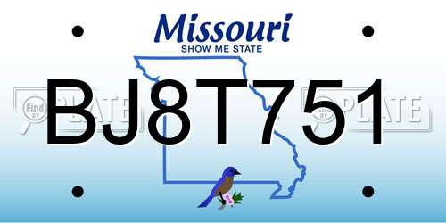 BJ8T751 Missouri License Plate