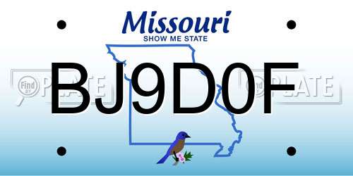 BJ9D0F Missouri License Plate